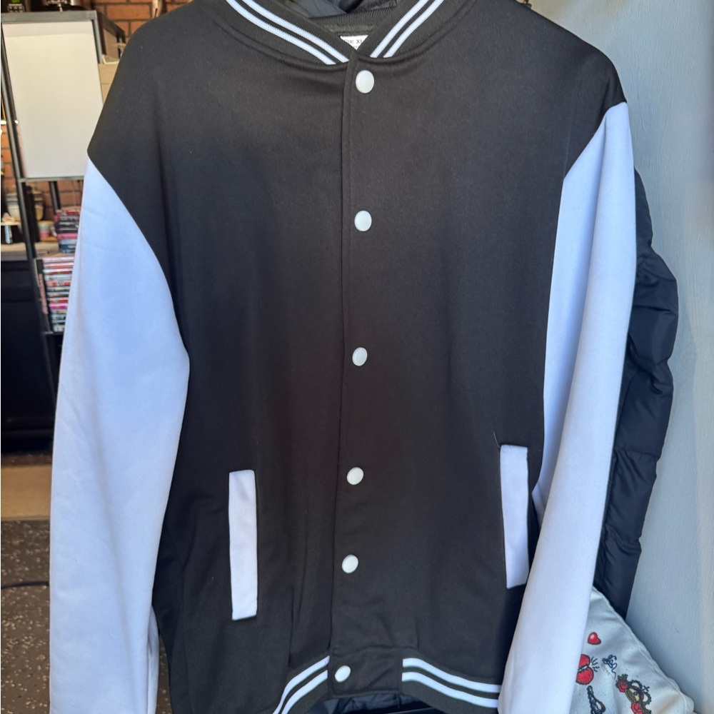 Men's Black and White Varsity Jacket